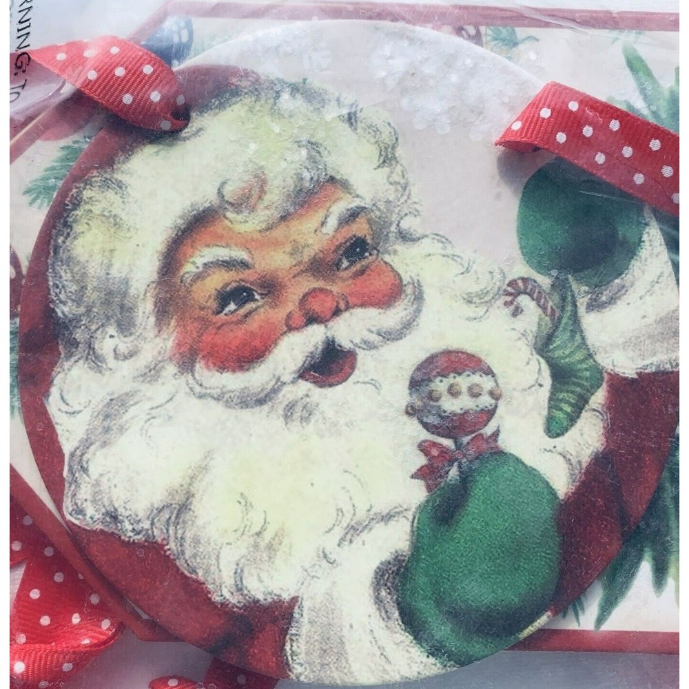 Mr. Christmas Banner JOY Red Green Santa Retro 1950s Look Polka Dot Ribbon 53"